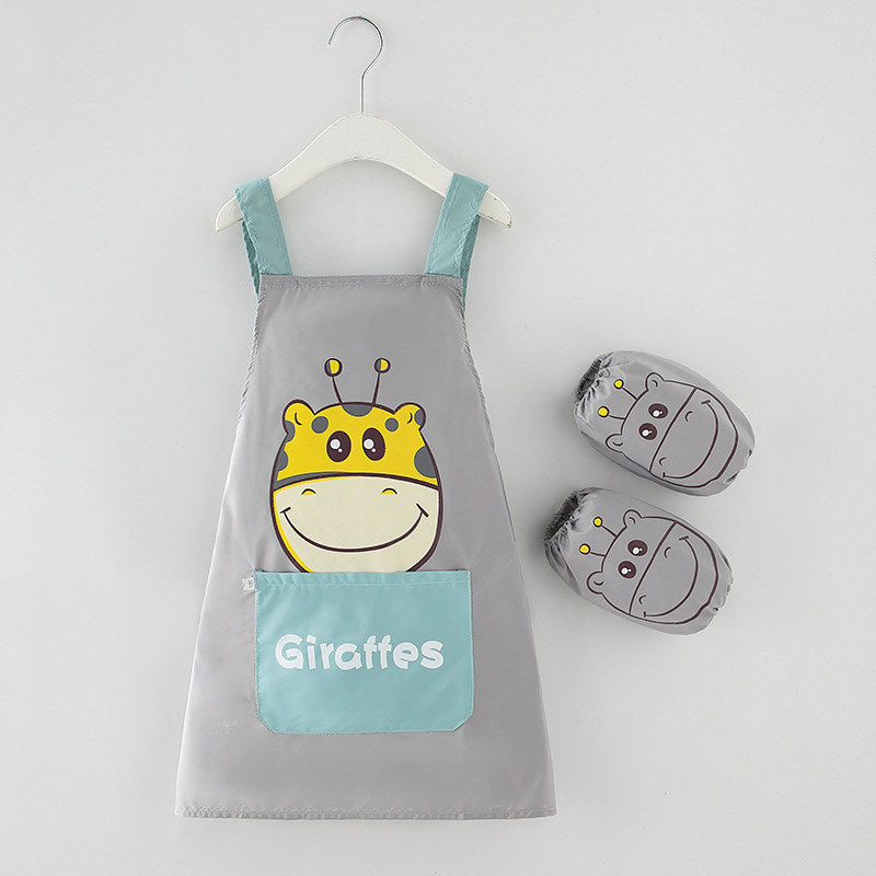 Children Cute Animal Pattern Painting Waterproof Apron Set-Giraffe