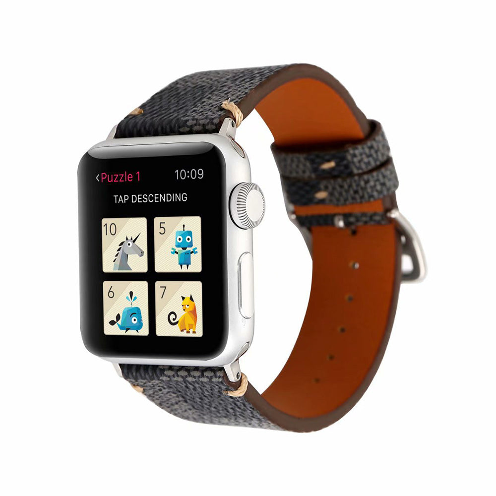 Checkered Pattern PU Leather Watch Band Microfiber Design For Apple Watch SE/6/5/4/3/2/1(Black)