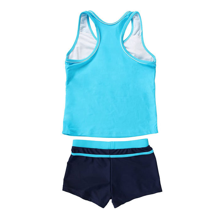 Little Girls Summer Two Piece Boyshort Fashion Tankini Swimsuit-Lake Blue