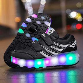 Kids Fashion Roller Shoes with Double Wheel USB Charging-Black