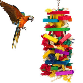 Oversized Bird Colorful Wood Block Tear Toy for Parrot African Grey Macaw