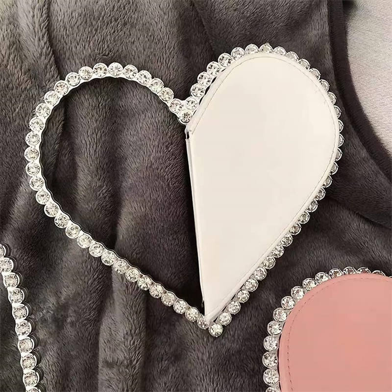 Womens Evening HandBag Heart Shape Rhinestone Clutch Purse-White