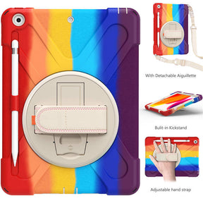 iPad Case With Pencil Stand+Rotating Stand+Shoulder Strap For iPad10.2 Inch 2020/2019-Red