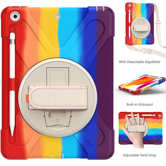 iPad Case With Pencil Stand+Rotating Stand+Shoulder Strap For iPad10.2 Inch 2020/2019-Red