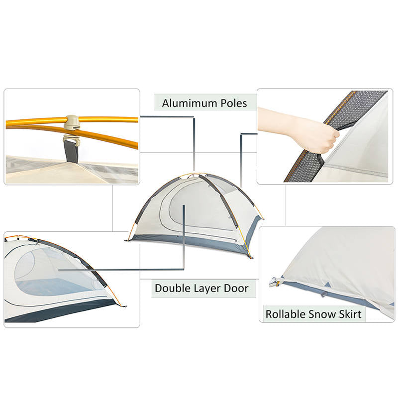 Camping Tent Waterproof Ultralight Backpacking Double Layer Tent Easy Set Up-Yellow