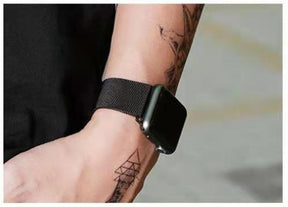 Metal Mesh Watch Watch Band With Steel Magnetic Absorption Loop For Apple Watch SE/6/5/4/3/2/1(Black)