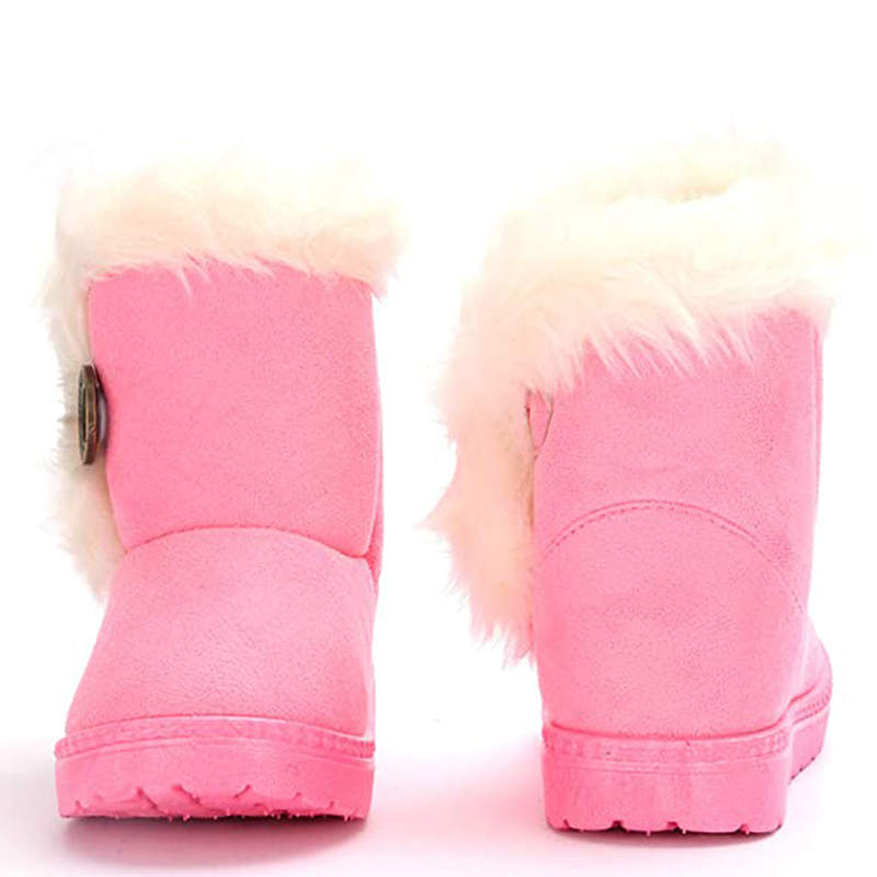 Girl's Boy's Cute Flat Shoes Button Winter Warm Snow Boots-Pink