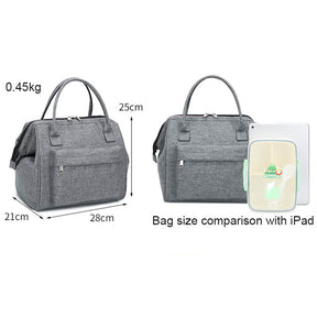 Large Capacity Bento Lunch Bag Simple Insulated Zipper Tote Bag-Grey