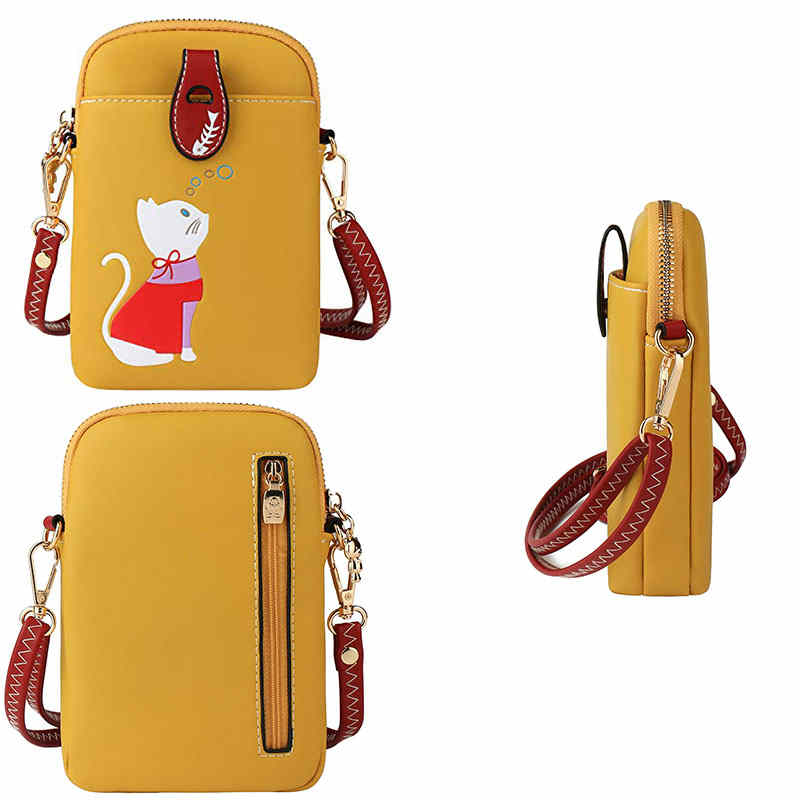 Women PU Crossbody Bag Cute Mobile Wallet-Yellow