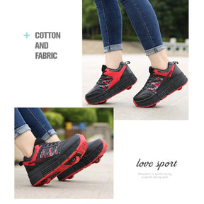 Childrens Roller Skate Shoes Sneaker with Double Wheel-918 Black Red