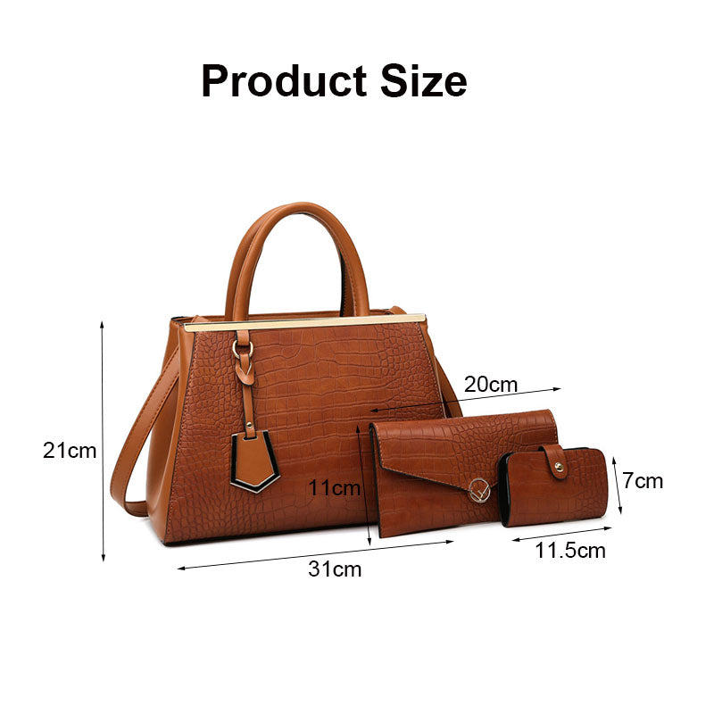 3Pcs Women Tote Bags Large Capacity Crack Design Fashion Purse-Brown