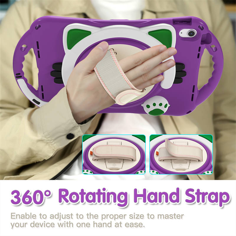 Cat Tablet Case For iPad 10th Rugged with Shoulder Strap-Purple