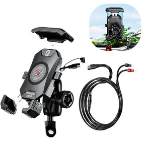 Anti-Theft Motorcycle Wireless Phone Mount Charger Works with 12V/24V Vehicle-Rearview Mirror