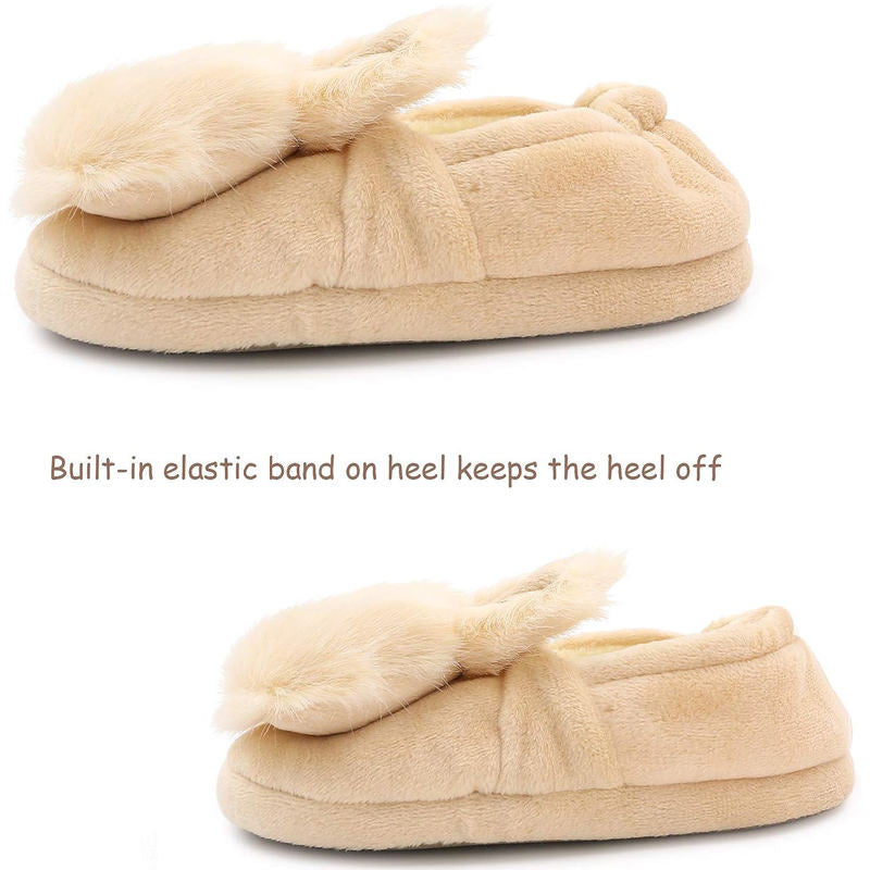 Fuzzy Rabbit Slippers for Toddler Girls Anti-Slip Warm House Shoes-Beige