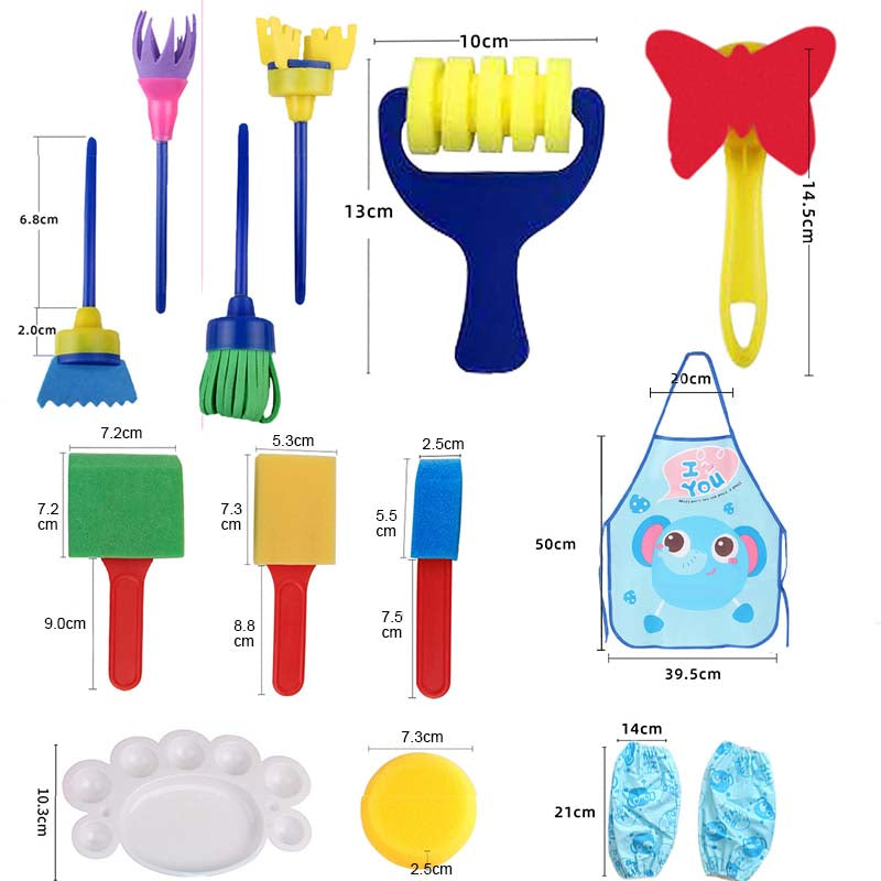 32 Pcs Painting DIY Paint Sponges Tool Early Learn Set for Kids-Blue