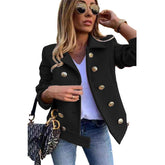 Womens Peacoat Double Breasted Lapel Casual Cropped Jackets Winter-Black