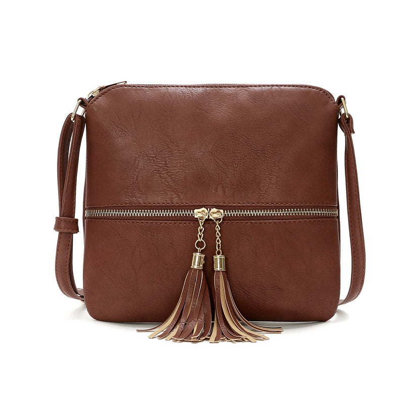 Lightweight Medium Crossbody Bag with Tassel-Browm