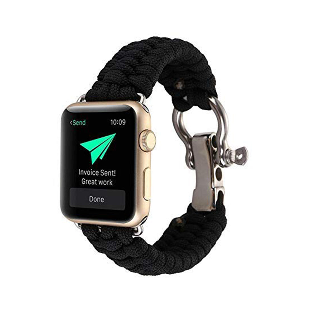 Nylon Rope Watch Band With Adjustable Size Outdoor Survival Stainless Steel Shackle For Apple Watch SE/6/5/4/3/2/1(Black)