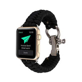 Nylon Rope Watch Band With Adjustable Size Outdoor Survival Stainless Steel Shackle For Apple Watch SE/6/5/4/3/2/1(Black)