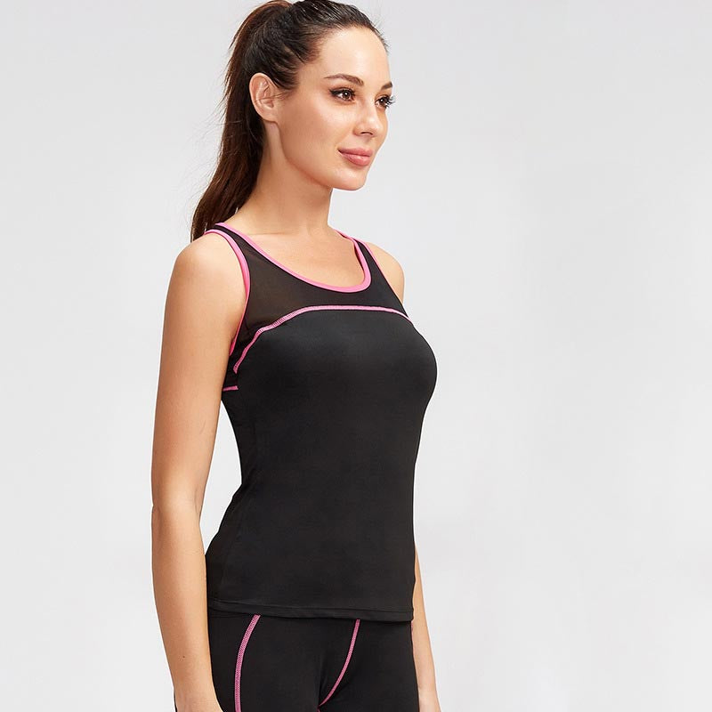 Workout Tank Tops Sleeveless Breathable Yoga Vest Sport Fitness Quick Drying Tight Stretch Top 92102-Black&Rose Red