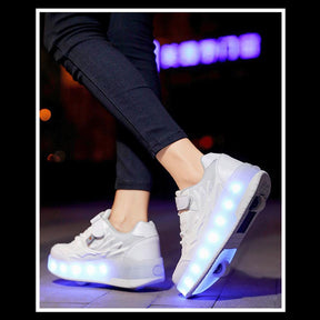 Kids Roller Skates Light up Shoes with Double Wheel for Girls Boys Birthday Gift-Q7-White