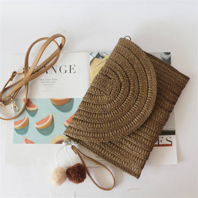 Straw Shoulder Bag Casual Beach Clutch Crossbody Bag-Coffee