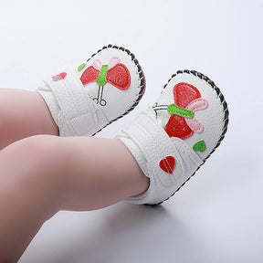 Baby Girls Pu Leather Walking Sneakers Toddler Rubber Cartoon Shoes-White