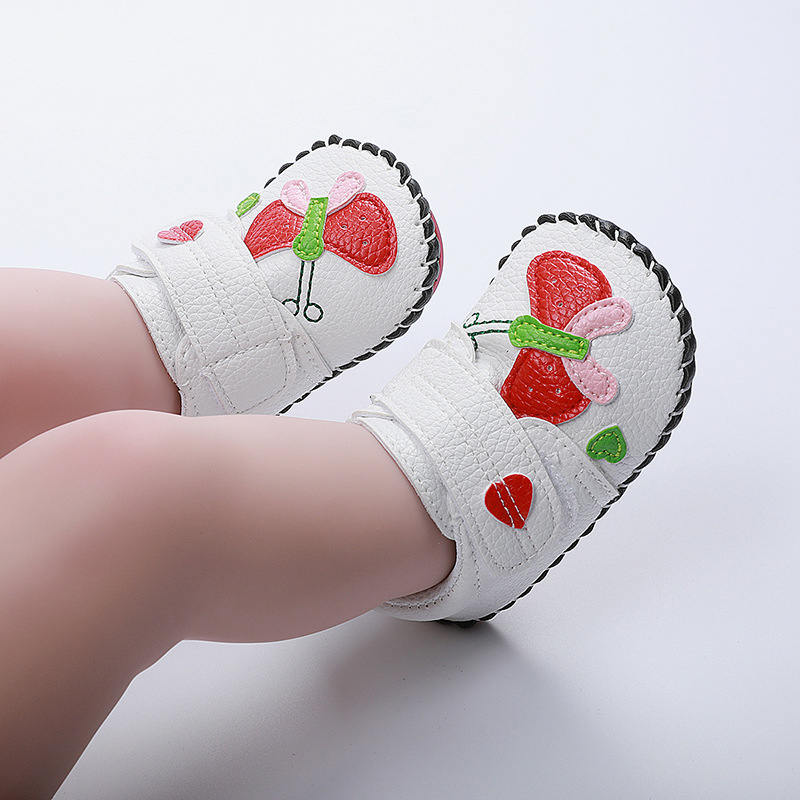 Baby Girls Pu Leather Walking Sneakers Toddler Rubber Cartoon Shoes-White