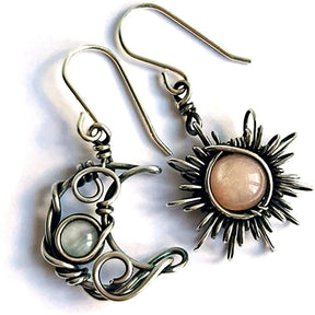 Boho Opal Sun and Moon Drop Dangle Earrings for Women Girls