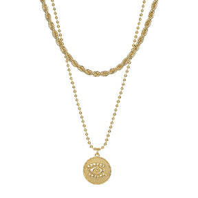 Gold Layered Necklace Thick Chain Personalized Cuban Coin Pendant For Women Girls-N21020