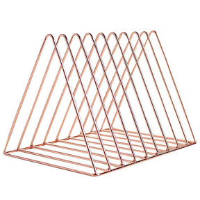 Files Folder Stand Desktop File Organizer Triangle Wire Magazine Holder Book Shelf 9 Slot File Sorter for Indoor Office Home -Pink