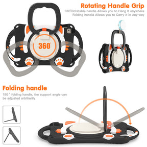 CatB Silicone Case For iPad Mini 5 4 3 2 1 Shockproof Shoulder Strap Handle Stand-Black Orange
