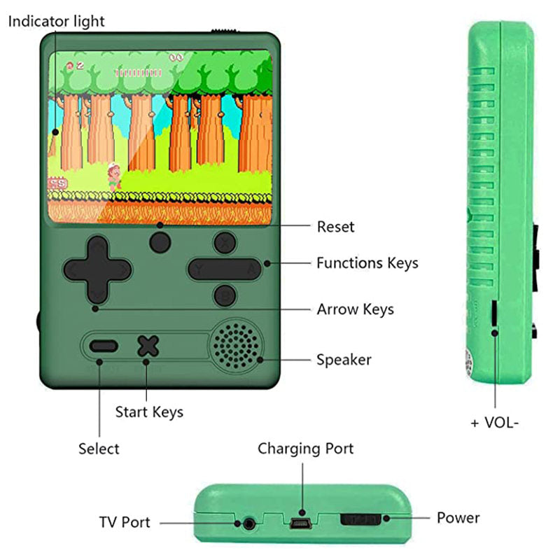 Retro Handheld Game Console 500 Classic FC Games Support Connecting TV-Green