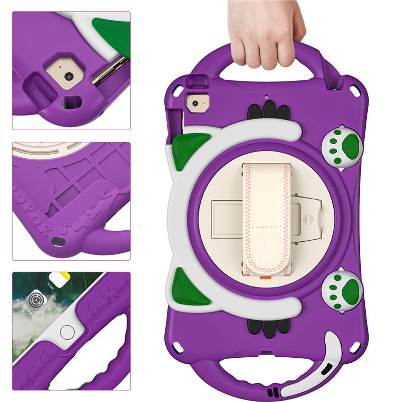 CatA iPad Silicone Case For iPad Mini 5 4 3 2 1 Built-in Handle Stand With a Strap-Purple