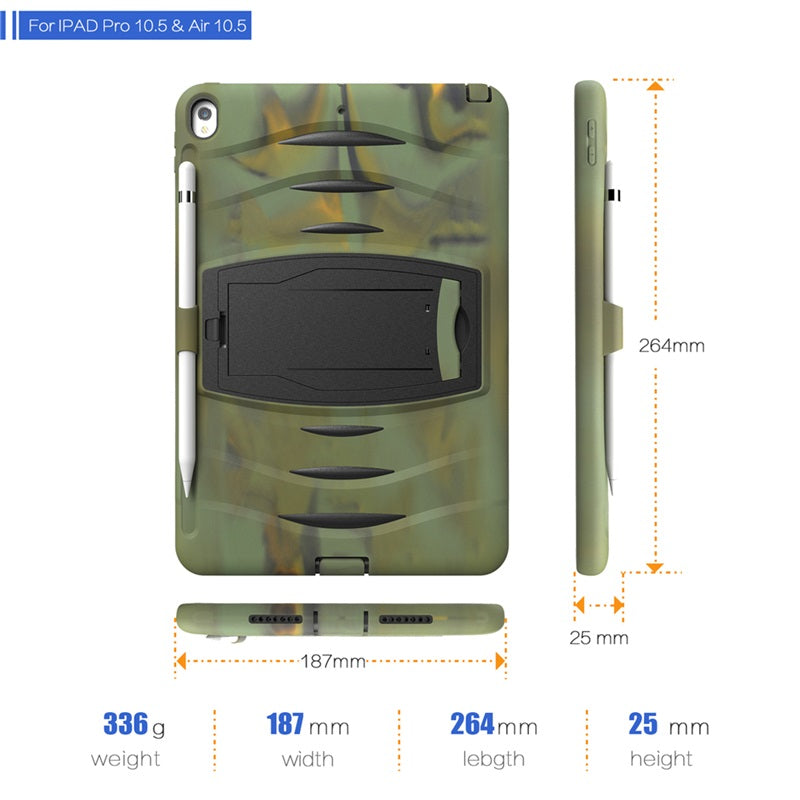 Shock Wave Kickstand Case Anti-Fall Protection With Pencil Holder For 10.5inch iPad Air3/iPad Pro10.5-Camouflage