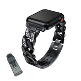 DP Bling Watch Band Stainless Steel Wristbands for Apple iWatch Series 1/2/3/4/5/6/SE For Women-Black