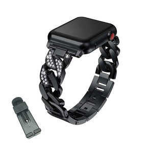 DP Bling Watch Band Stainless Steel Wristbands for Apple iWatch Series 1/2/3/4/5/6/SE For Women-Black