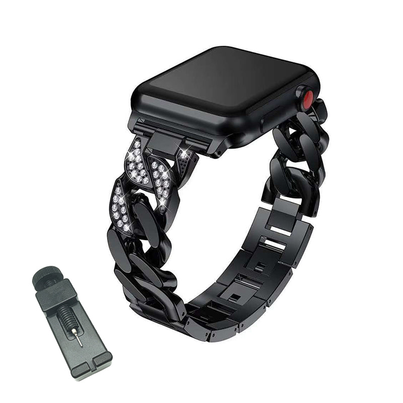 DP Bling Watch Band Stainless Steel Wristbands for Apple iWatch Series 1/2/3/4/5/6/SE For Women-Black