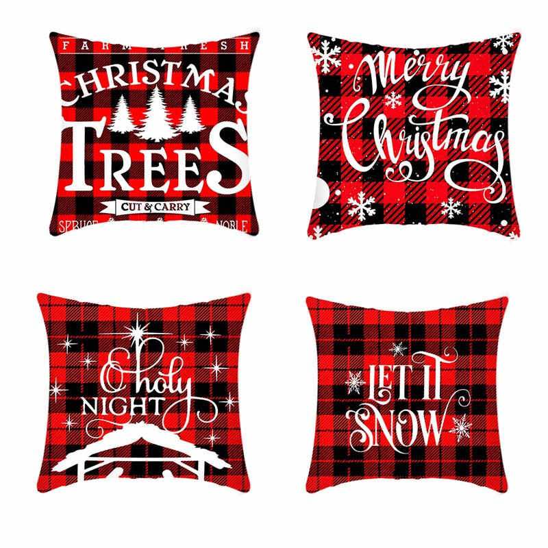 4Pcs 18x18 inch Christmas Throw Pillow Covers Square Cushion Cover for Sofa Decorative-A