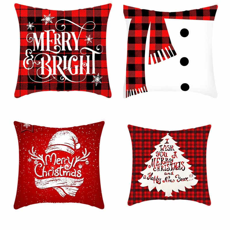 4Pcs 18x18 inch Christmas Throw Pillow Covers Square Cushion Cover for Sofa Decorative-B