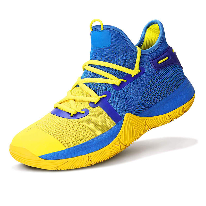 Boys Basketball Shoes Non-Slip Girls Sneakers Durable Kids Running Shoes-YellowBlue