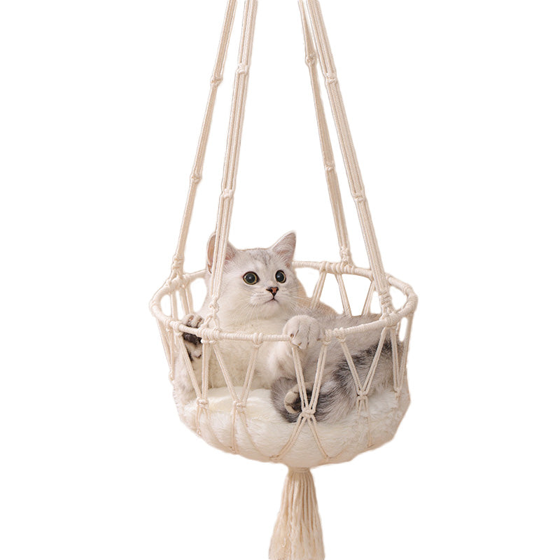 Cat Hammock Handwoven Hanging Cat Bed Tassel Design for Kittens Sleeping