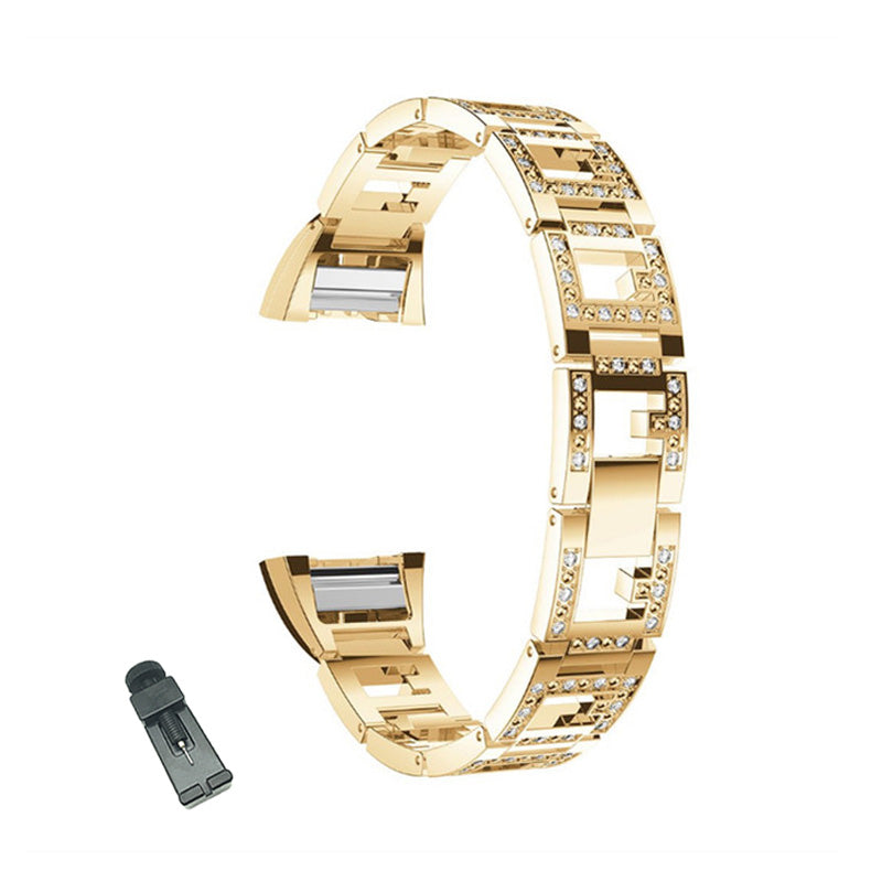RZK Stainless Steel Watch Band Adjustable Wristband Replacement Sport Strap For Fitbit Charge 2 For Women-Gold