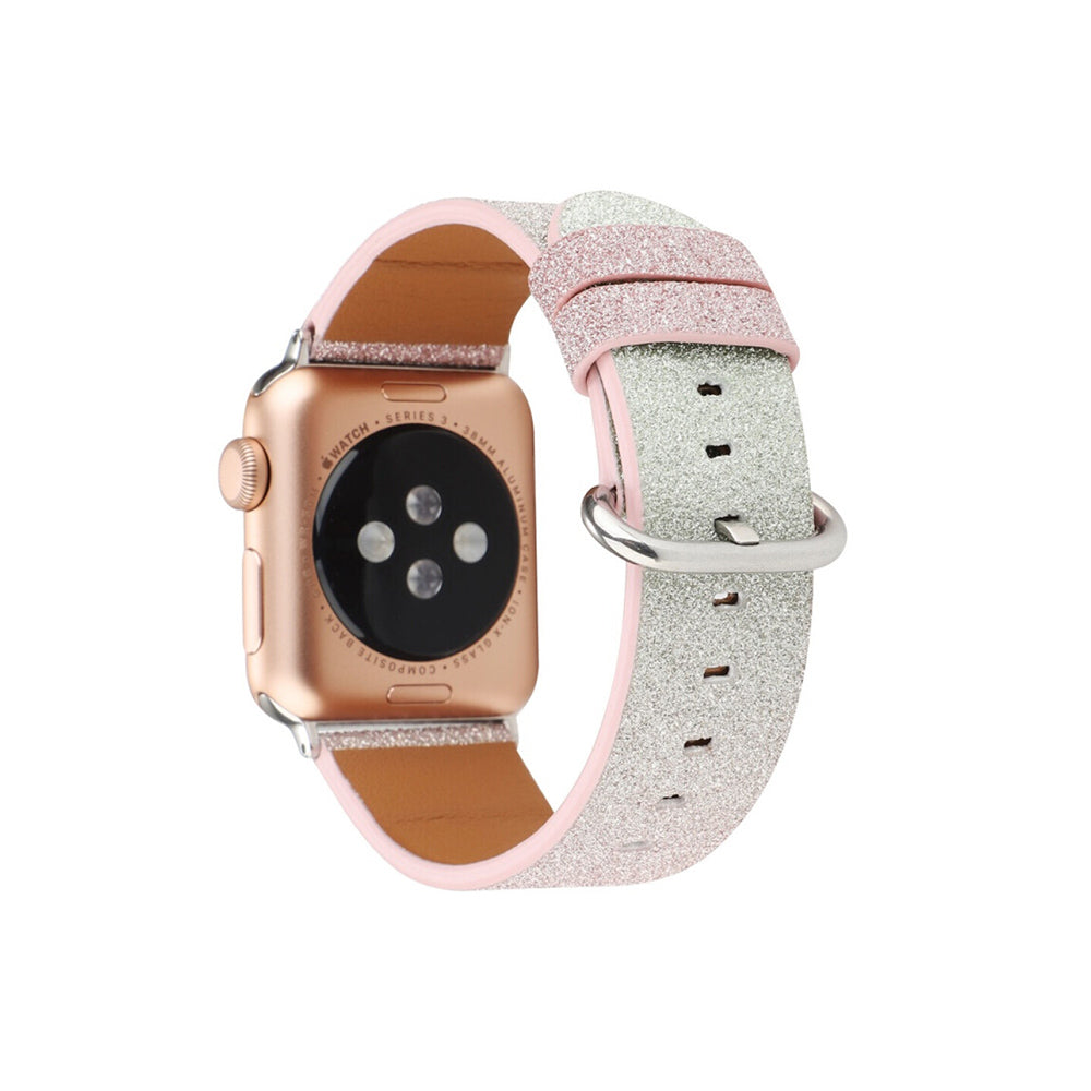 Gradient Glitter PU Leather Watch Band Microfiber Design For Apple Watch SE/6/5/4/3/2/1(Pink)