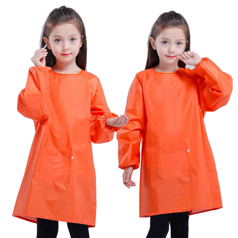 Kids Art Smocks Waterproof Artist Painting Long Sleeve Aprons for Children-Orange