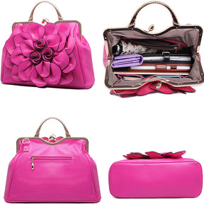 Womens Rose Flower Evening Clutches Formal Party Totes Shoulder Bag-RoseRed