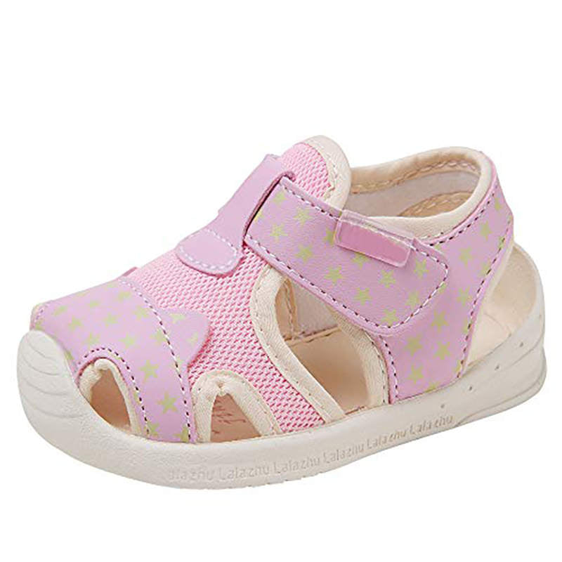 Baby Summer Sandals Mesh Rubbler Sole Outdoor Breathable Closed-Toe for Boys Girls-Pink