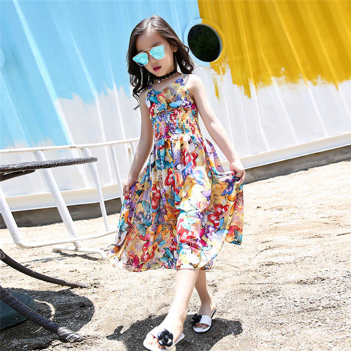 Bohemian Style Kid Girl Summer Chiffon Beach Skirt Pants Jumpsuit Floral Dress