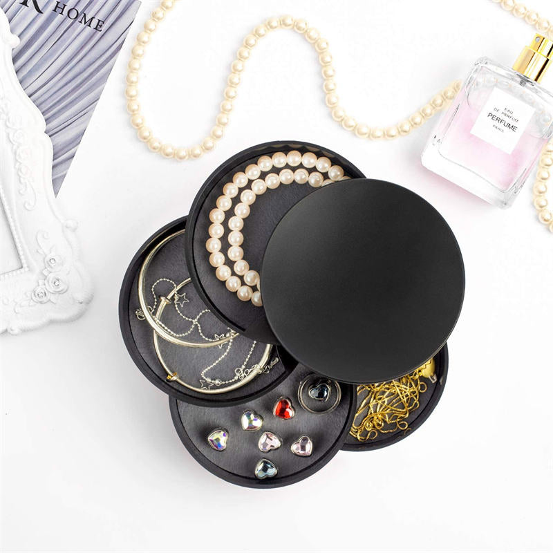 Home & LivingJewelry Storage Box 4-Layer Rotatable Jewelry Accessory Organizer Tray with Lid for Rings Bracelets -Black