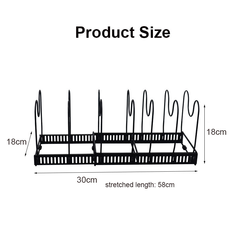 Expandable Pot Organizer Rack 10 Dividers Adjustable for Kitchen-Black